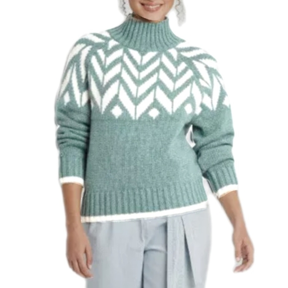 a new day Sweaters - NWT A New Day Women's X-Small Fair Isle Turtleneck Pullover Green White Sw…